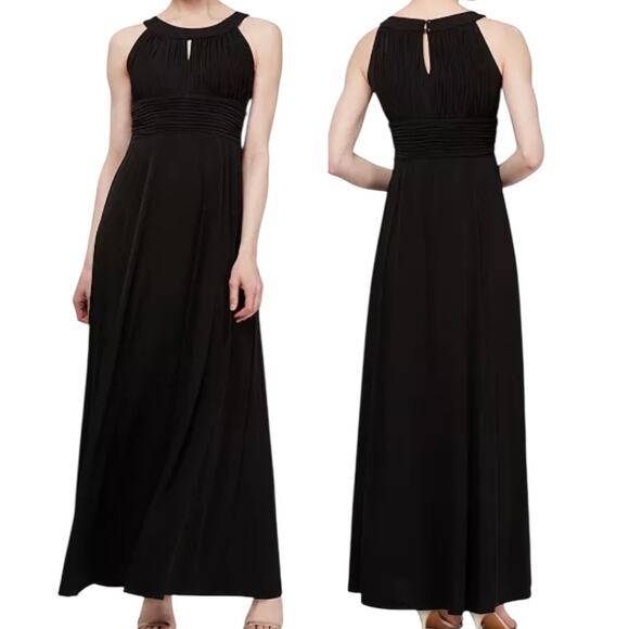 SLNY FASHIONS NWOT Black Sleeveless Pleated Maxi Dress Size 12 High Neck Formal - Picture 1 of 4